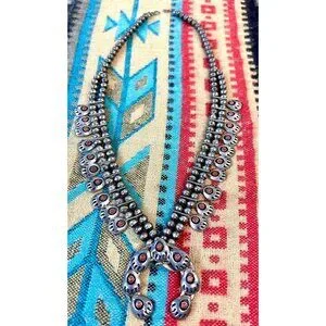 Jewelry | Vtg Navajo Necklace Sterling Silver Coral Bear Paw Squash ...